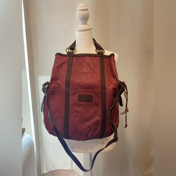 Lucky Brand Handbags - Lucky brand brown/burgundy shoulder satchel bag with stripped colored lining